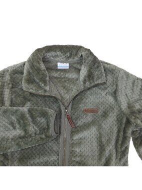 Columbia Full-Zip Sherpa Fleece Jacket Womens Small Green Soft Cozy Lightweight